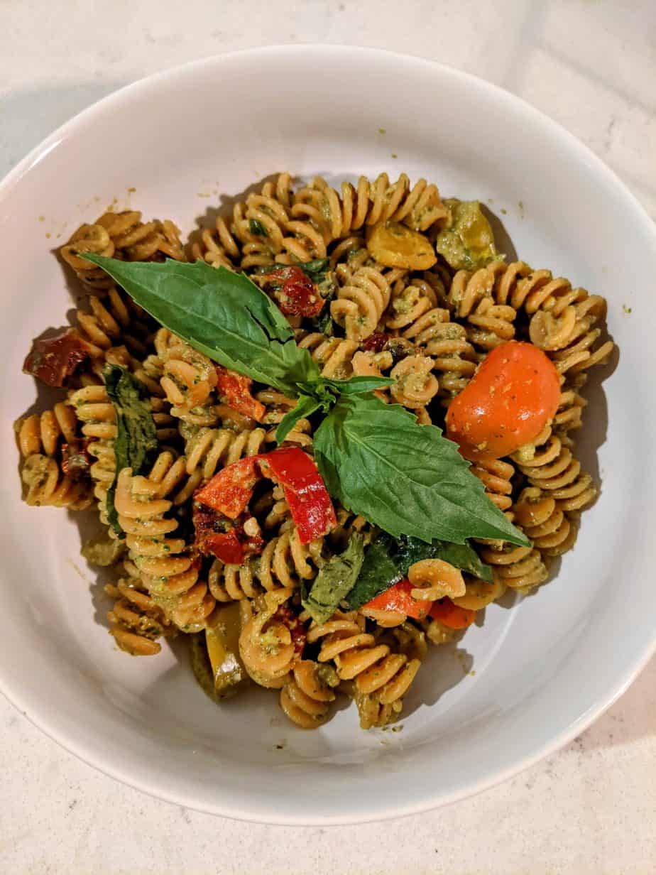 Pesto Pasta with Cherry Peppers and Sun Dried Tomatoes - Sauté Queen